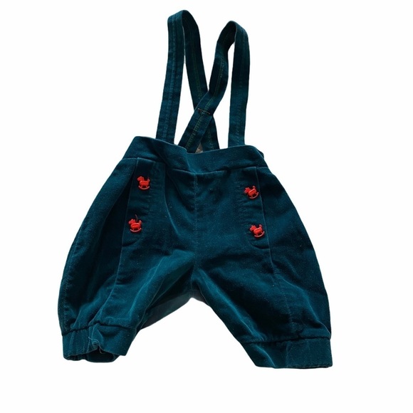 VINTAGE‎ VELVET Christmas baby shorts w suspenders - Picture 1 of 5